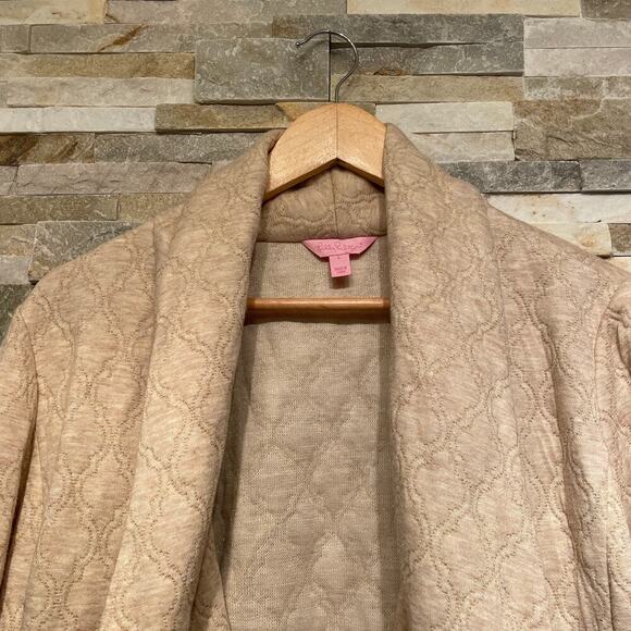 Lilly Pulitzer Brea Wrap Cardigan L | Gold Lurex Jacquard Shawl Collar, Open - Picture 3 of 5